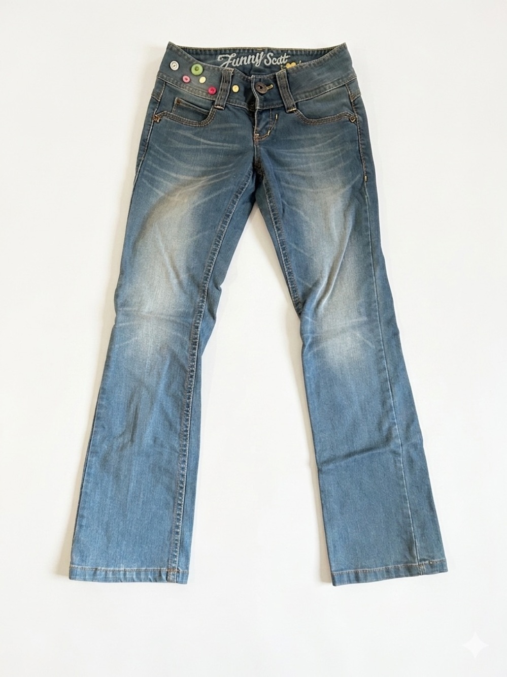 Faded Light Blue Flare Jeans Artzy Pocket Detail Women’s Size 166/66A
